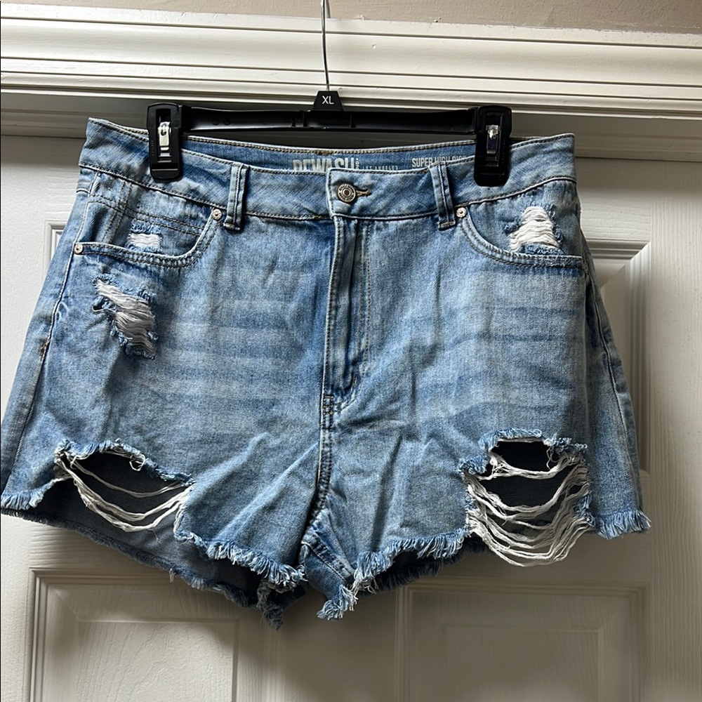 Denim Blue Distressed Women Shorts